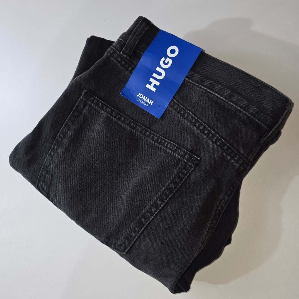 HUGO Jonah Men's Jeans 36x32 Fits 36x30 Black Straight Button Fly NEW 50511507